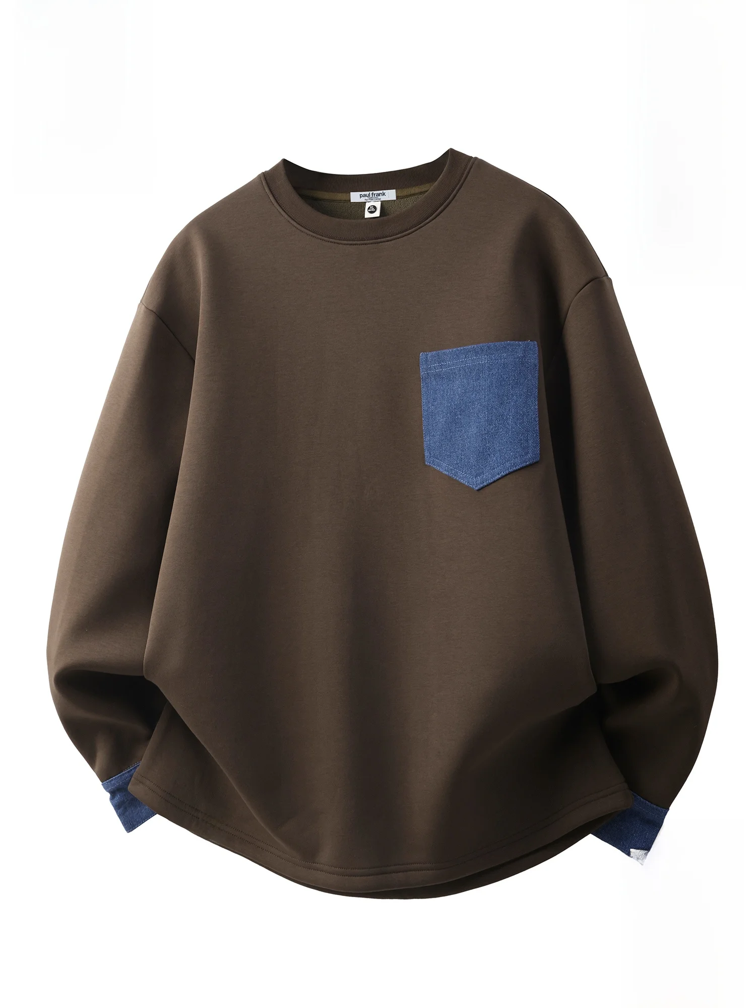 

PaulFrank Monkey round Ne Spliced Denim Sweatirt Men's Loose Casual Long Sve Hoodie Cotton Blend Thiened Autumn Winter