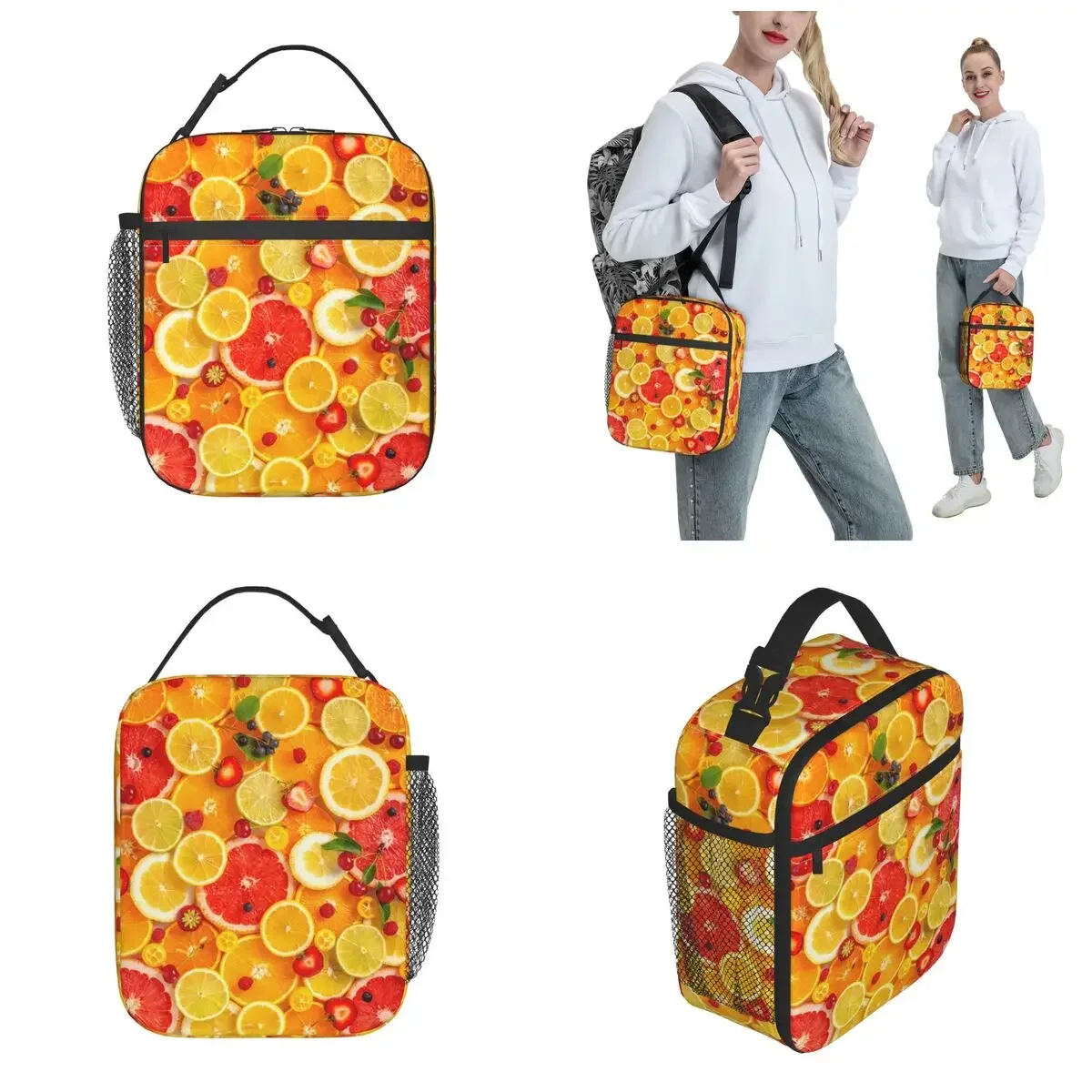 Beautiful Fresh Sliced Citrus Fruits Merch Insulated Lunch Bag Work Grapefruit Orange Storage Lunch Food Boxes Unique Design