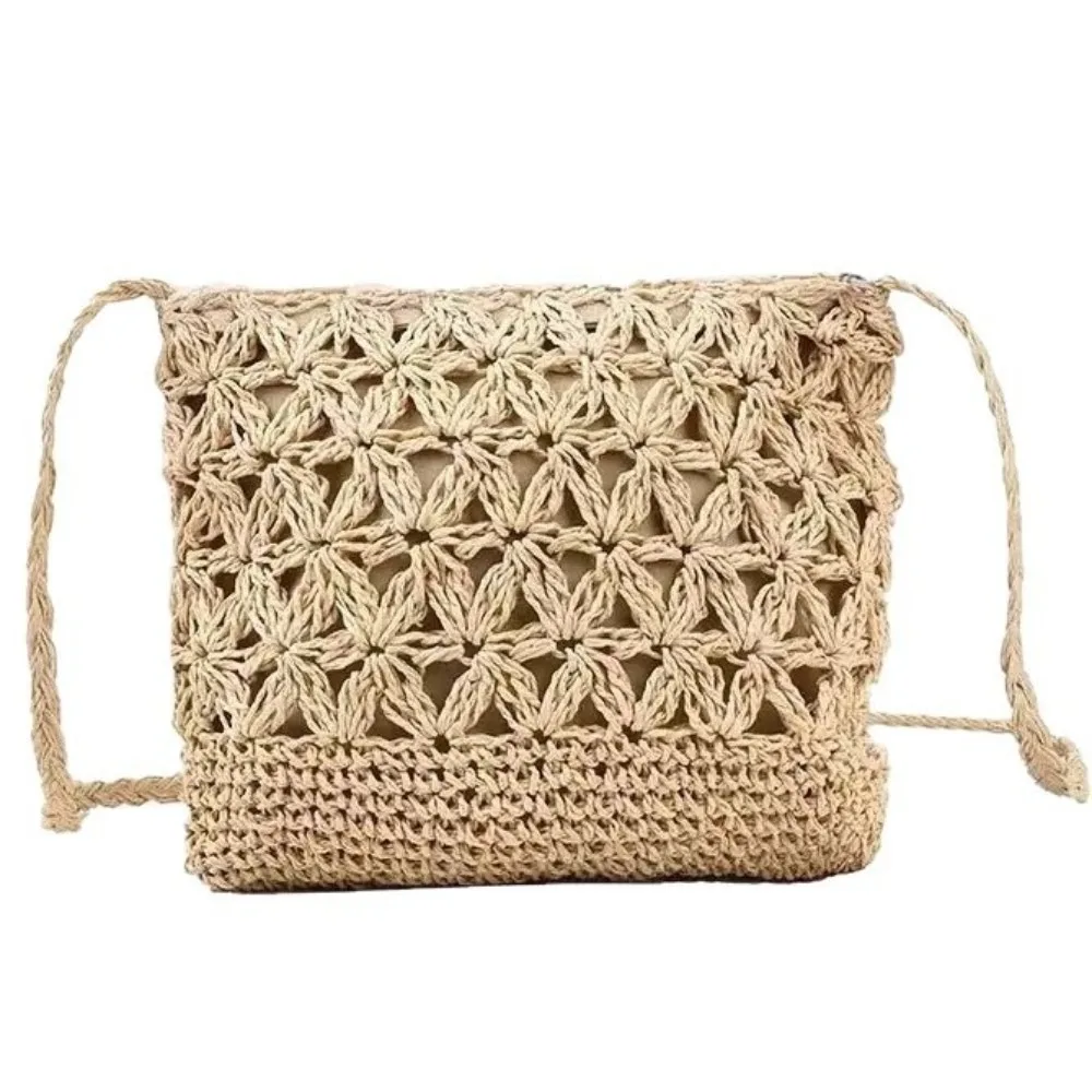 

New Straw Woven Crossbody Bag Hollow Style Beige Khaki Ladies Woven Pouch Lightweight Beach Shoulder Bag Women's Use