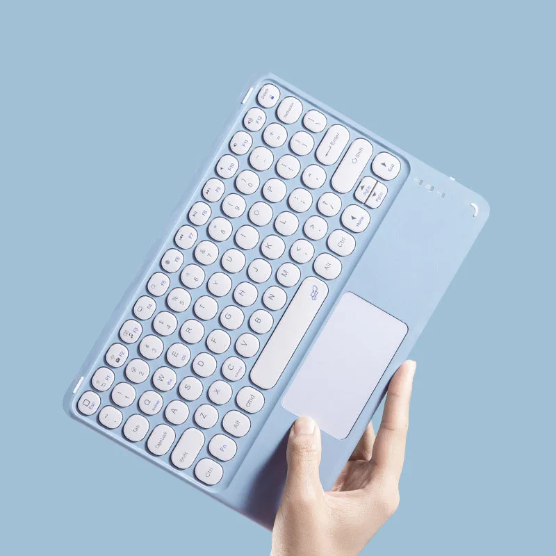 Keyboard kompatibel Bluetooth Mini 78 tombol, dengan bingkai bantalan sentuh tutup kunci bulat untuk iPad untuk ponsel Tablet Android