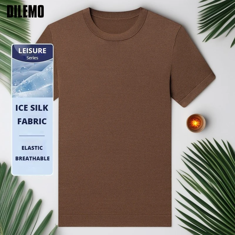 

Top Grade Ice Silk Fabric New Summer Brand Tops Knit Mens t Shirt Designer Short Sleeve Casual Sweater Fashion Men Clothes