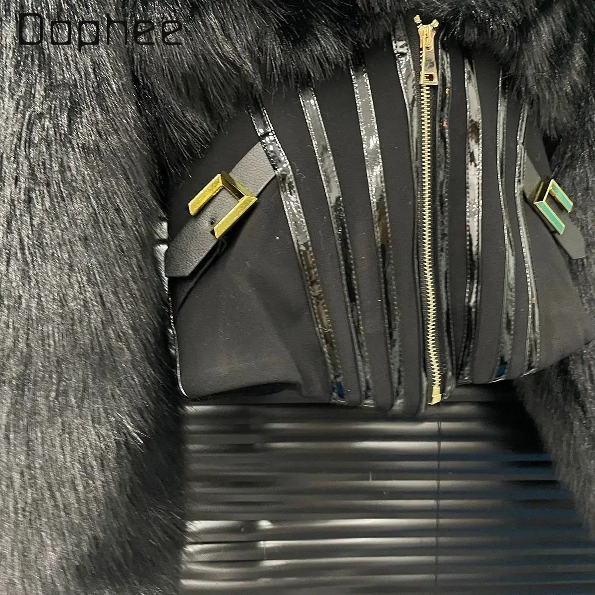 Autunno Inverno American Spicy Girl Fishbone Vita Cinching Peluche Patchwork High-end Moda Risvolto Patchwork Giacca corta da donna