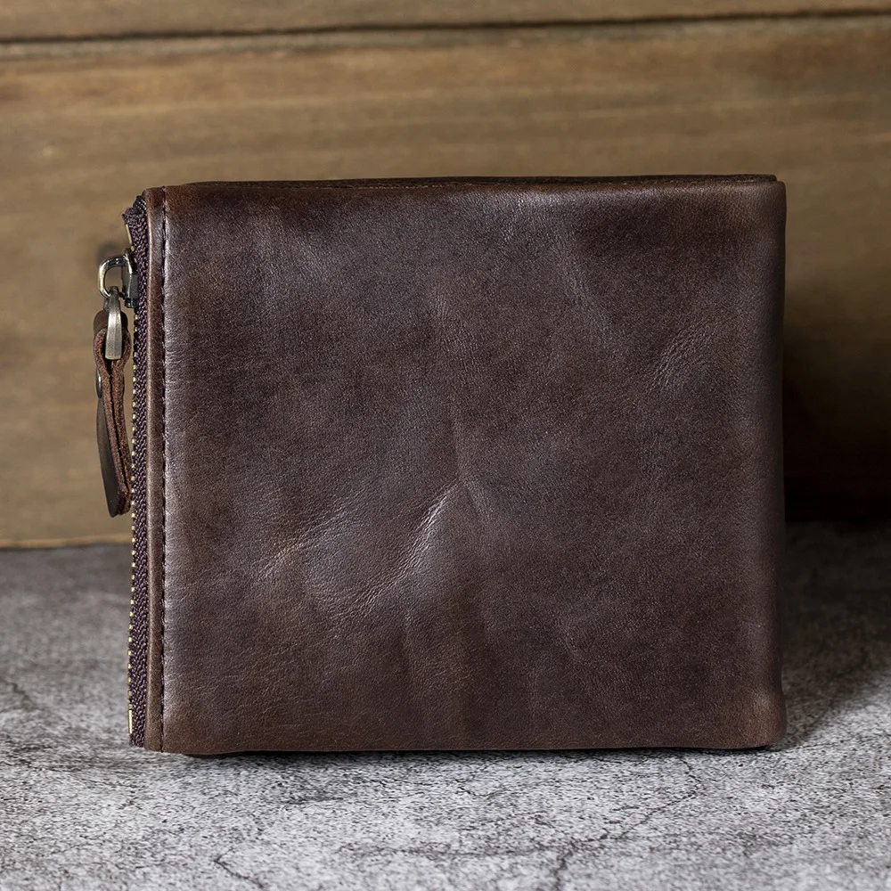 YH7038 Men's Casual Wallet Made of Genuine Leather,Horizontal,Short Style,Retro Oil Wax Leather,Top Layer Cowhide Wallet