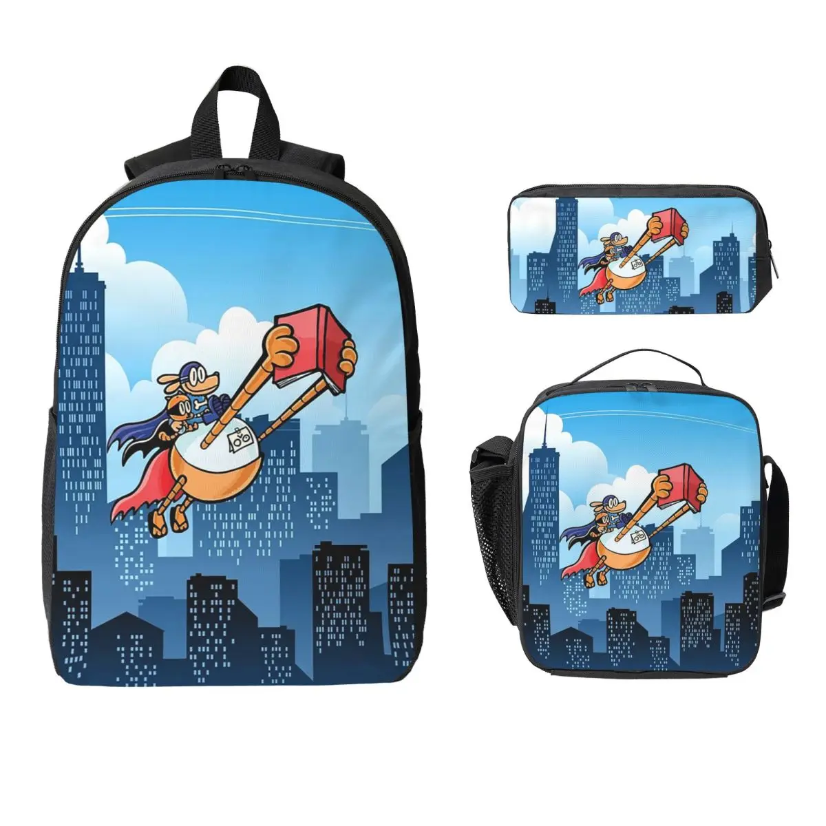 

Dog Guy And Cat Child - Supa Buddies Backpack Student Boys Girls BookBag School Bag 3ps Insulated Lunch Bag Pencil Case