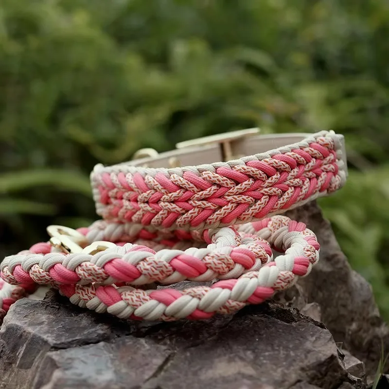 Luxury Rope Woven Dog Collar Braided Collar Adjustable Cable Knit Leather Nylon Pet Dog Collar
