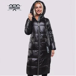 CEPRASK 2023 New Fashion Winter Down Jacket Women X-Long Thick Parkas Hooded Puffer Female Padded Coat Warm Quilted Outerwear