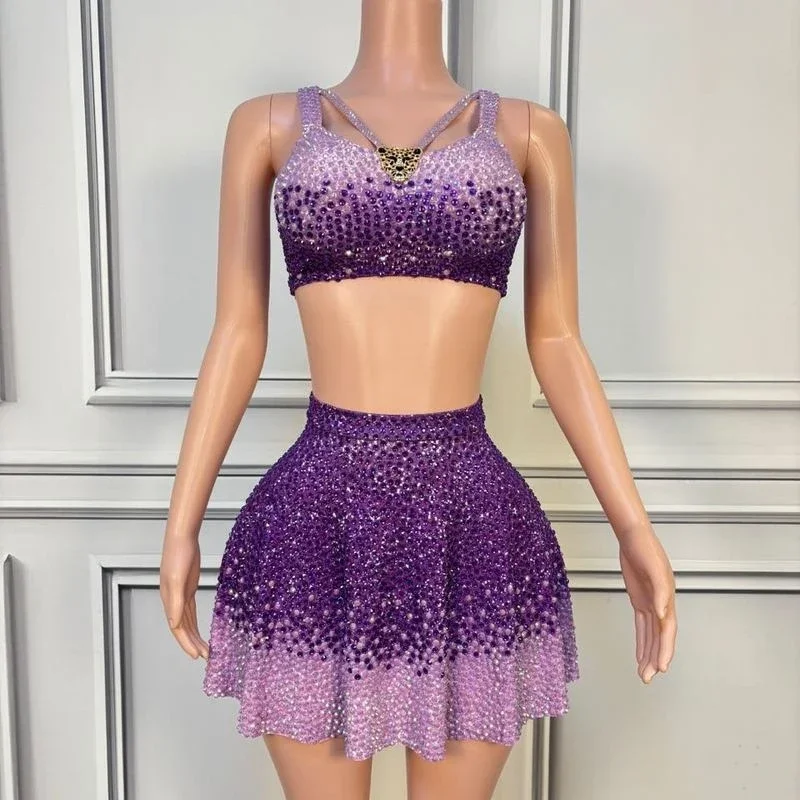 ملهى ليلي Dj Bar أنثى المغني نموذج كامل الماس القمم تنورة قصيرة مساء فستان أداء المرحلة دعوى فستان الحفلات