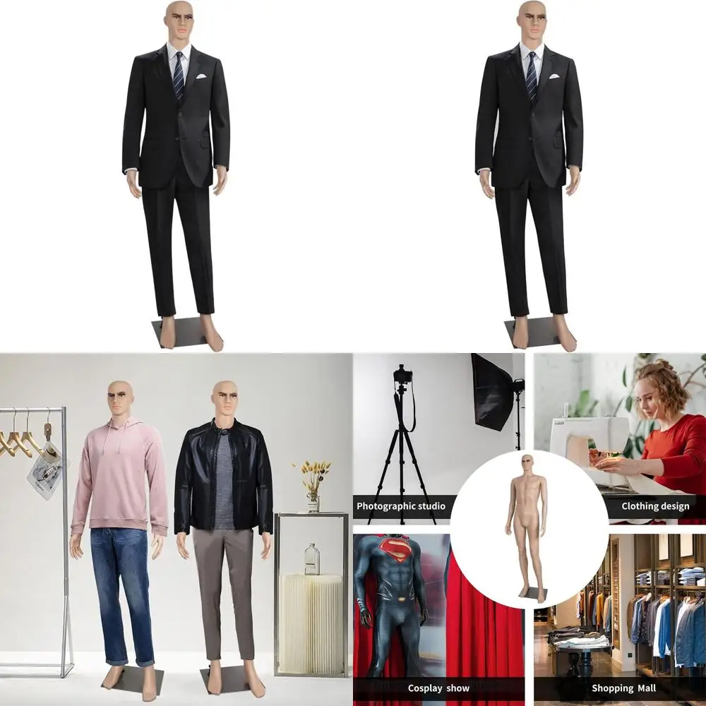 

73 Inch Full Body Male Mannequin with Realistic Display and Metal Base for Clothing Shops