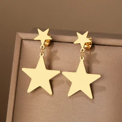 Pendientes de acero inoxidable Kpop de Doble Estrella para mujer, colgantes finos de moda coreana, joyería para fiesta, regalos para niñas