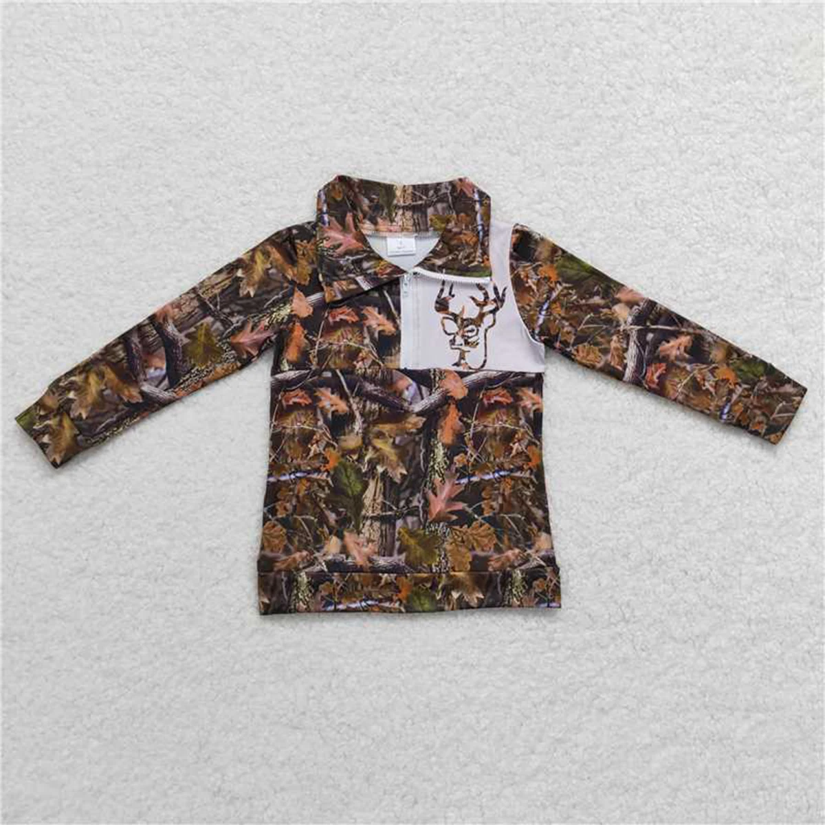 Wholesale Toddler Camo Pullover Long Sleeves Elk Shirt Lapel Zipper Kid Tops Boys Girls Matching