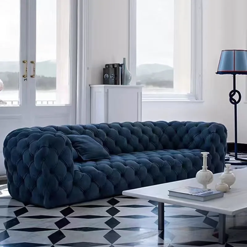 sofa French minimalist living room furniture pull buckle matte cloth matte cowhide sofa