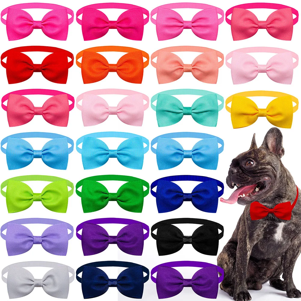 60PCS Pet Dog Bowties for Small Dogs Collar Bulk Colorfull Grooming Solid Adjustable Puppy Cat Bow Ties Collar Pets Accessories