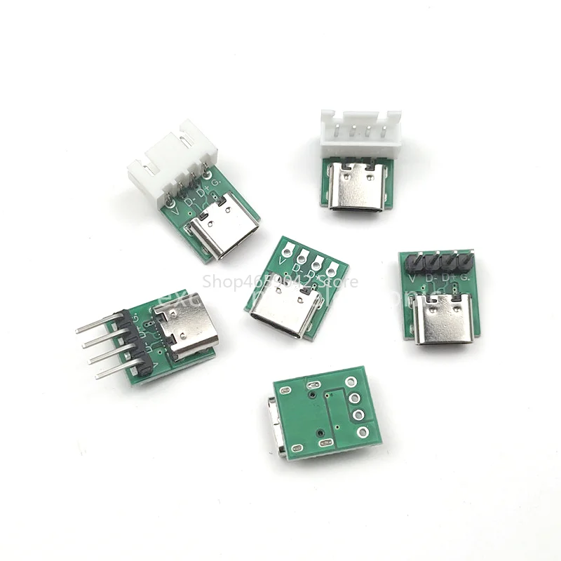 2pcs USB 3.1 TYPE-C Port Female Socket To in-Line DIP-4P Adapter Test Board To  Curved / Straight Pin Header XH2.54