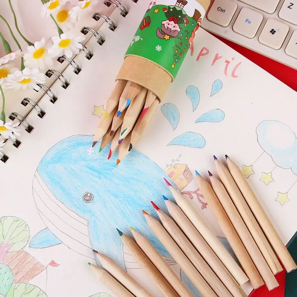 with Built-in Sharpener Stationery Supplies Painting Pen Wooden Pencils Sketching Pen Christmas Colored Pencils Drawing Pencils