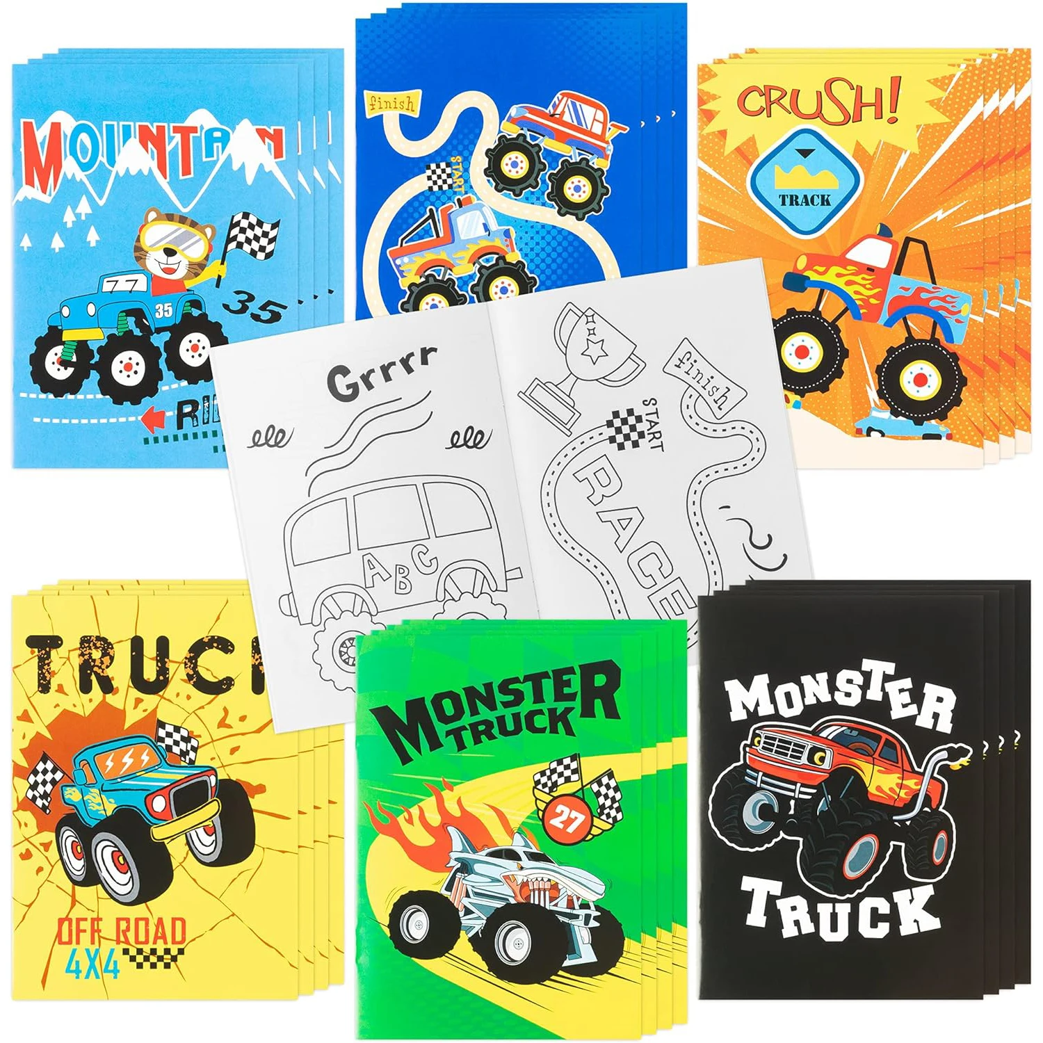 24Pcs Monster Truck Coloring Books Cars DIY Art Drawing For Birthday Party Favors Gifts Home School Classroom Activity Supplies