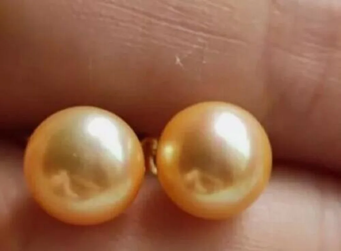 

AAA 8-9 мм настоящий натуральный южный sea gold круглый жемчужные серьги 14K gold