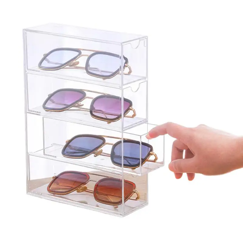 

Acrylic Glasses Holder Sunglass Storage Box Jewelry Organizer Clear For Necklace Ring 4-Layer Tabletop Eyeglass Storage Box