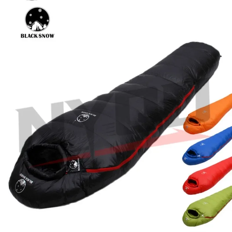 Black Snow Outdoor Camping Sleeping Bag Very Warm Down Filled Adult Mummy Style Sleep Bag 4 Seasons Camping Travel Sleeping  Bag