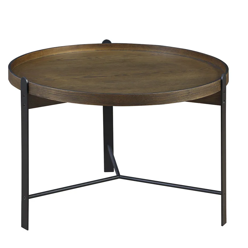 American simple coffee table side few small round table  walnut color desktop
