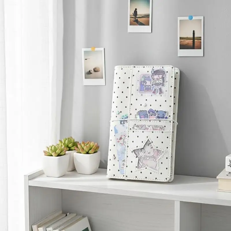 A6 Polka Dot Cloth Binder Notebook 6-Hole Loose Leaf Portable DIY Scrapbook Journal Multi Pocket Photo Album Planner School Gif