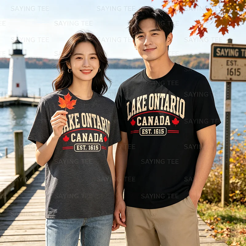 Ontario-See Kanada Vintage EST 1615 Kanadischer Stolz Lake Life T-Shirt Ontario Bootfahren Angeln Urlaubskleidung Persönlichkeits-T-Shirt – Detail 4