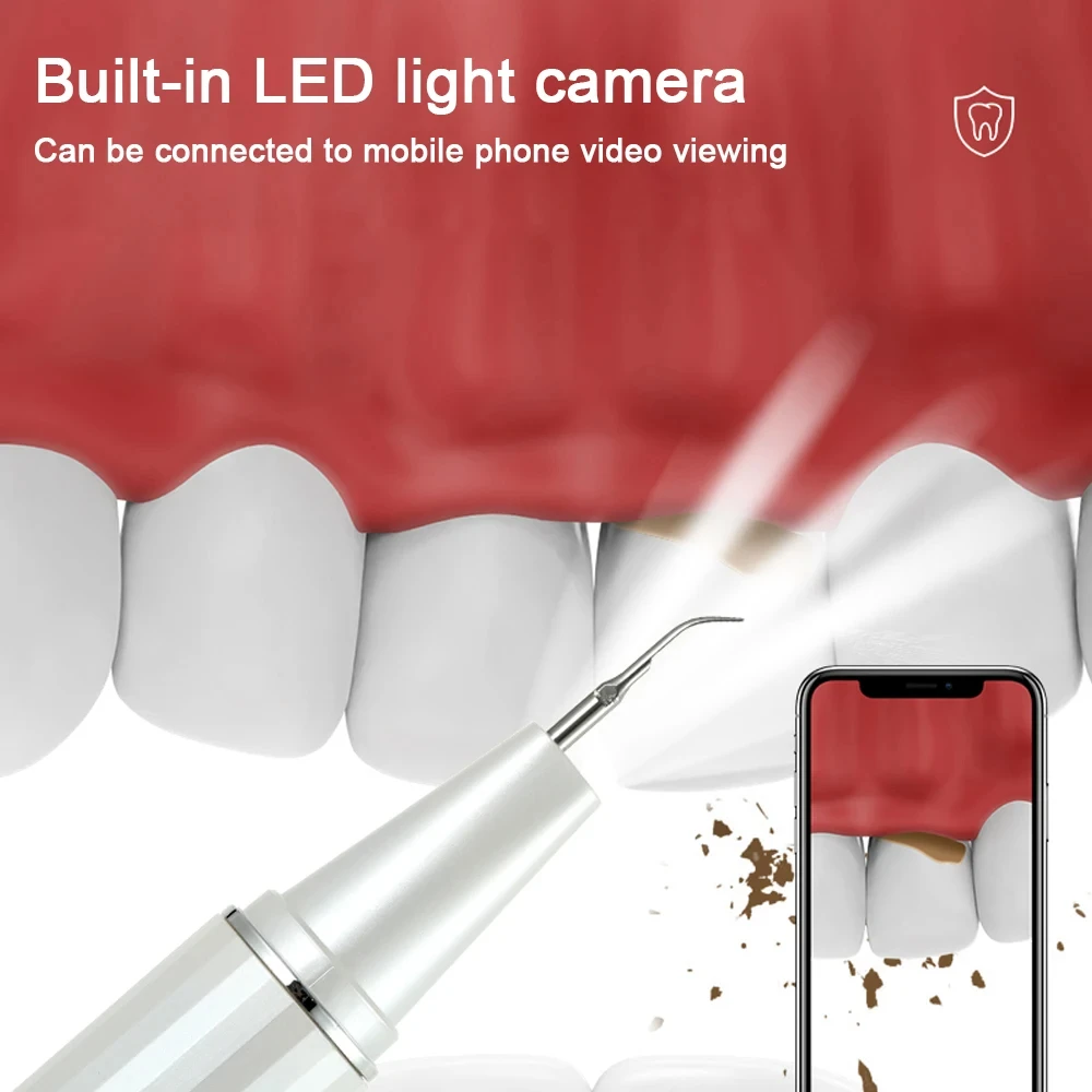 Escarificador Dental eléctrico para uso doméstico, herramienta de blanqueamiento Dental con luz LED ultrasónica Visual, aplicación de eliminación de sarro, 4 modos de limpieza