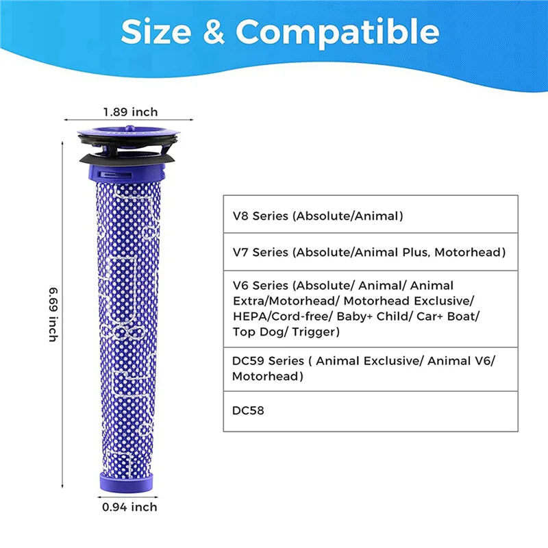 A44T 10 Pack Replacement Pre Filters For Dyson Vacuum Filter For Dyson V6 V7 V8 DC59 DC58 Replaces Part 965661 01