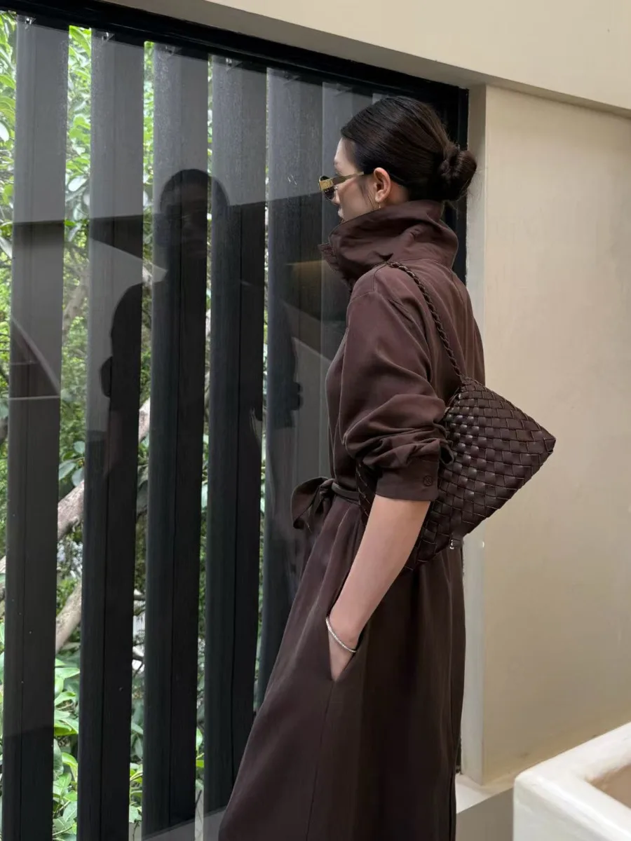 BJTZ Mantel Hujan Modis Pakaian Jalanan Longgar Wanita Kantor untuk Wanita 2025 Jaket Penahan Angin Pinggang Berenda Baru Musim Semi Musim Gugur