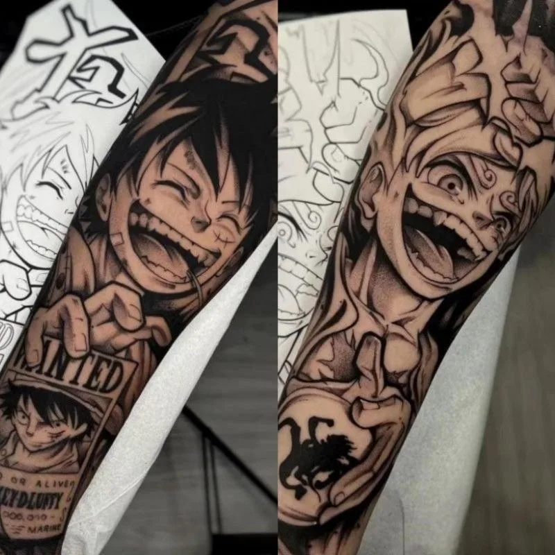 One Piece Luffy Tattoo Stickers Anime Herbal Water Transfer Stickers Adult Body Art Durable Non Fading Arm Fake Tattoo Toy Gifts