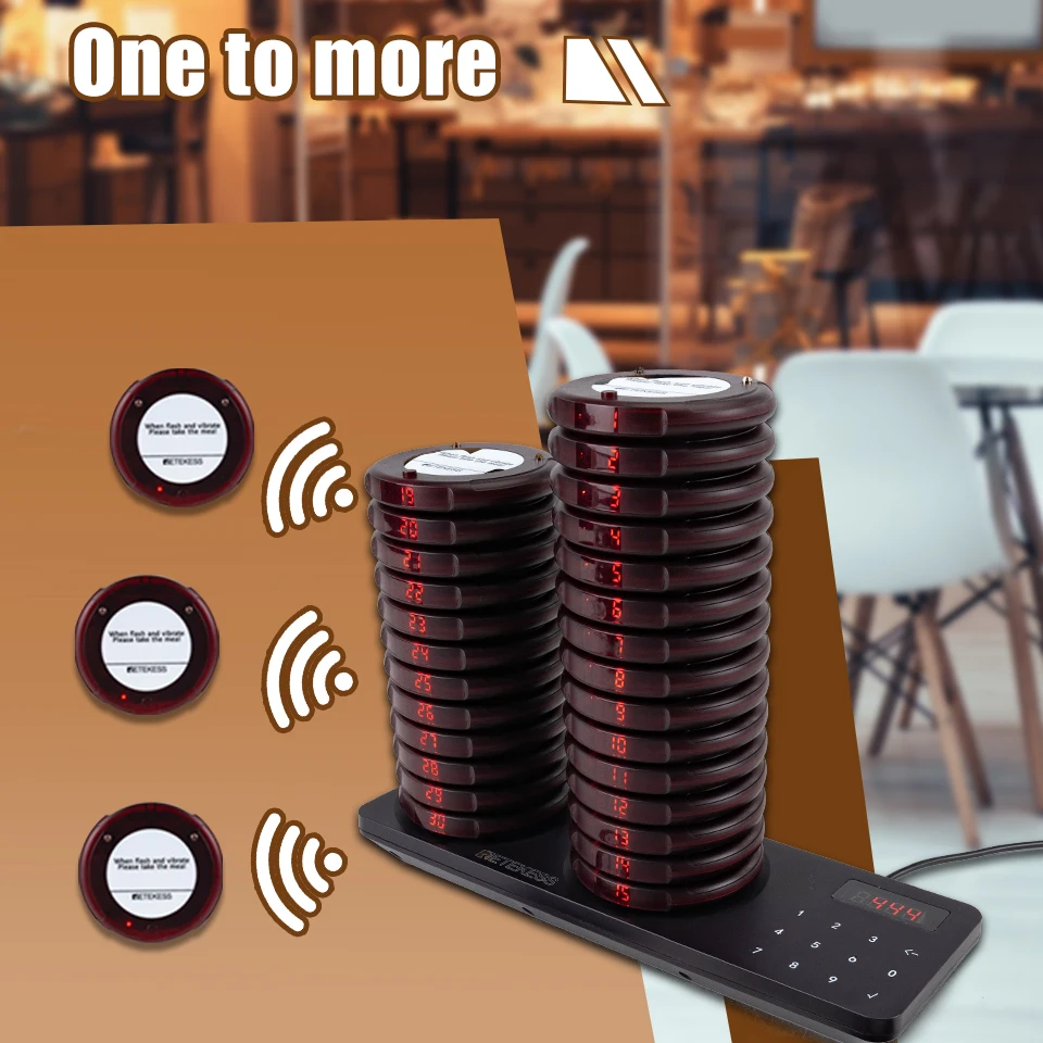 Retekess TD163 Pagers for restaurant wireless calling system 30 coaster buzzer vibrator bell receivers for food truck cafe bar