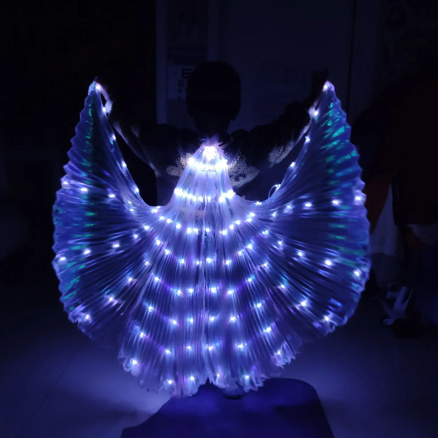 

White LED Wings Belly Dance Cloak Costume, Circus LED Light Isis Wings, Dancewear, Luminous Costumes, Party Show for Child