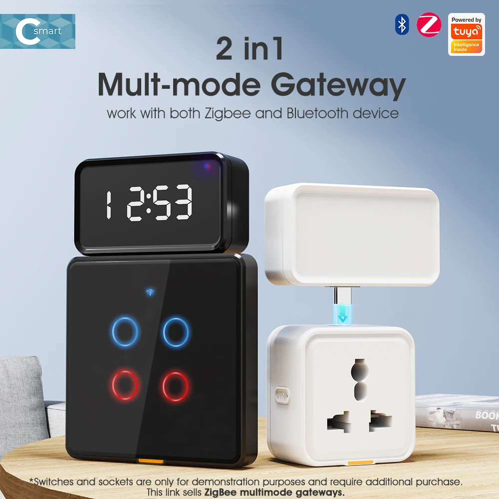 Imagem -02 - Tuya Smart Multi-mode Gateway Zigbee Bluetooth Mesh Hub de Ponte sem Fio Time Display App Controle Remoto para Smart Life Alexa