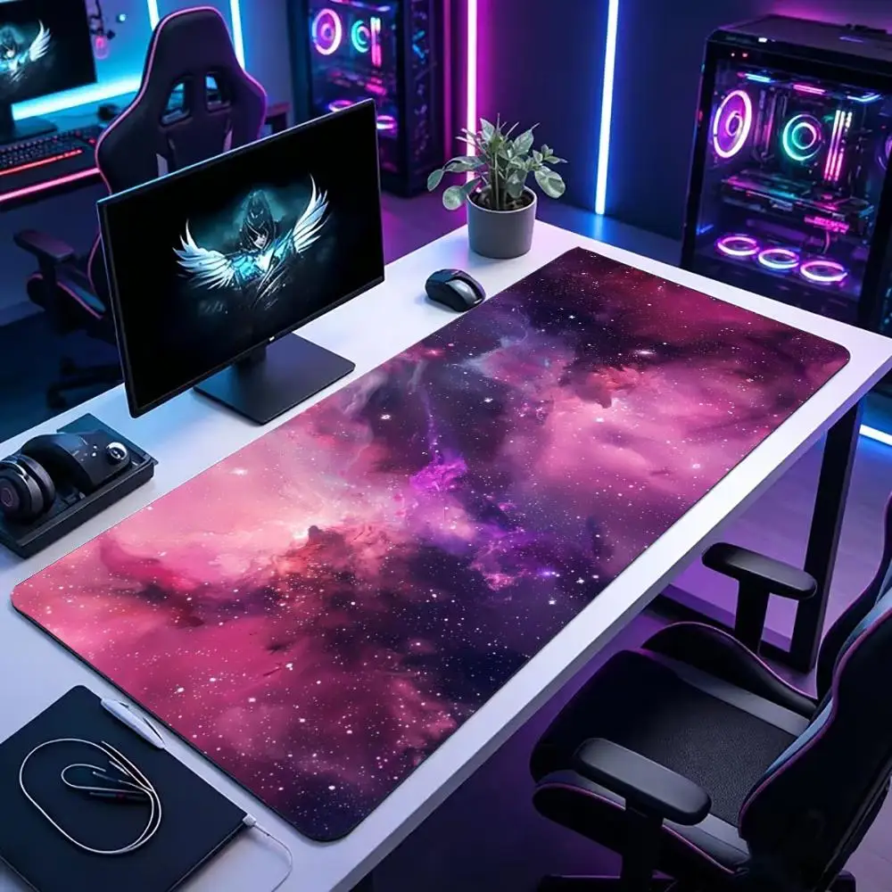 Large XXL Gaming Mouse Pad Desk Mat Keyboard Pad Pink Purple Nebula Galaxy Starry Sky Cosmic MousePad Mini Computer Gaming Setup