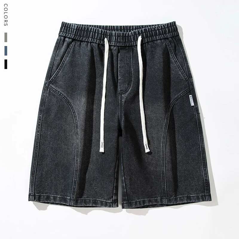 Shorts de Mezclilla de Verano para Hombre, Estilo Holgado, Cintura Elástica, Moda Coreana, Estilo Urbano, Bermudas Negras Casuales
