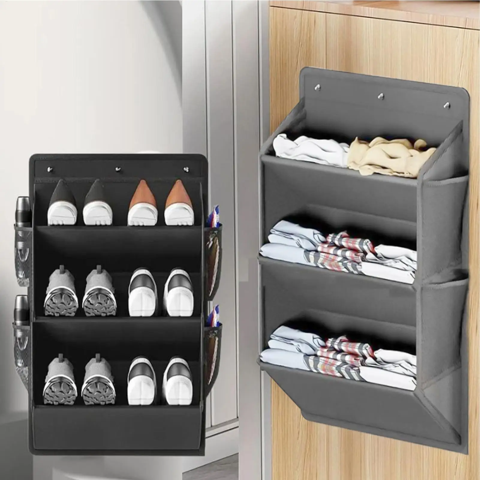 RV 3 Layer Shoe Holder Self-adhesive RV Door Shoe Storage Organizer Bag Campervan Wall Shoe Rack For RV Interior accessories