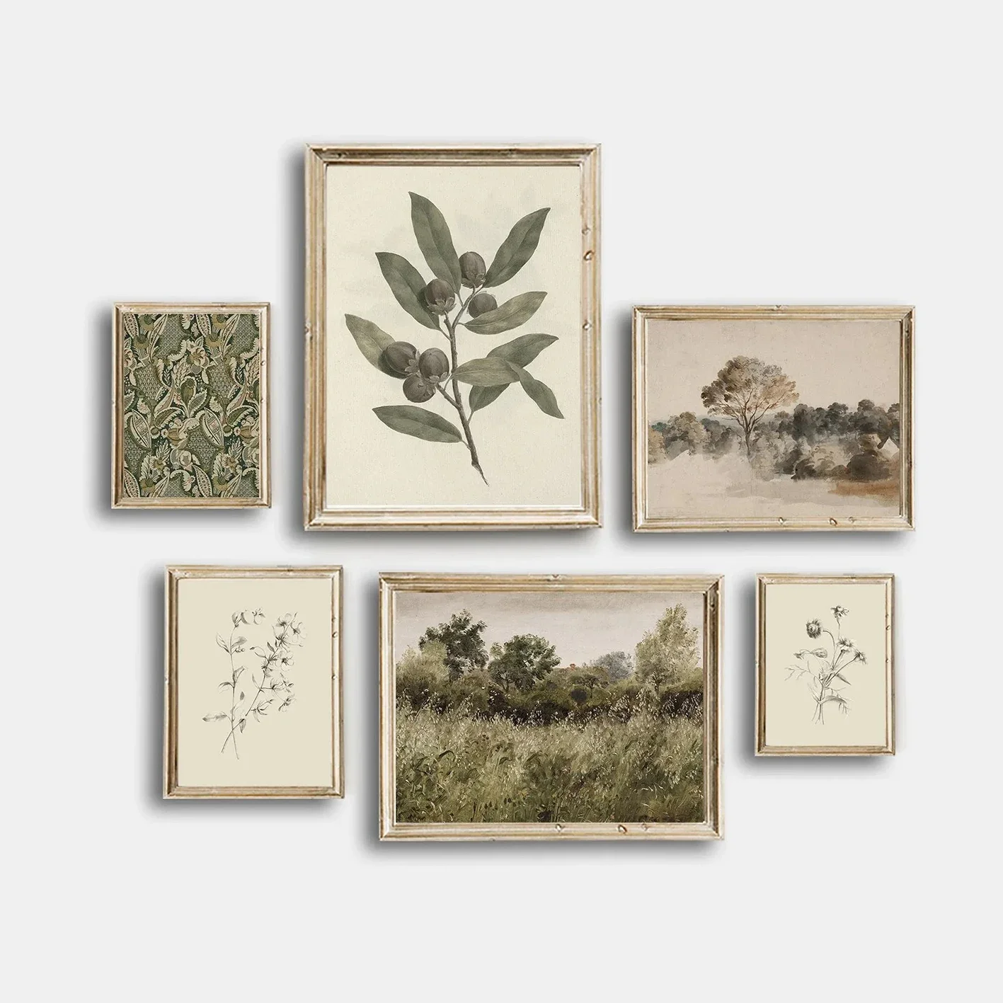 Multiple sizes 1pc frameless Canvas Painting,Vintage Hand-Drawn Rustic Floral Posters Set of 6 Botanical Gallery Wall Art Prints