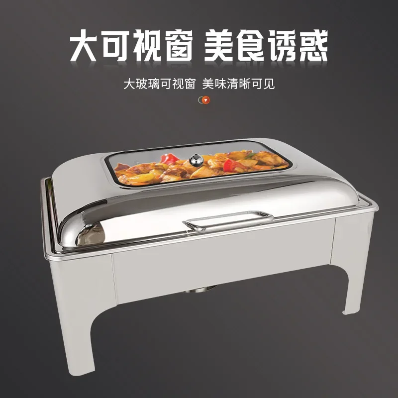 Cross-border stainless steel buffet furnace Square hotel restaurant heating furnace Visual cover insulation furnace