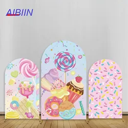 Candy Party Arch Backdrop Cover Lollipop Colorful Ice Cream Donuts Girl Baby Shower Birthday Party Decor Cake Table Background