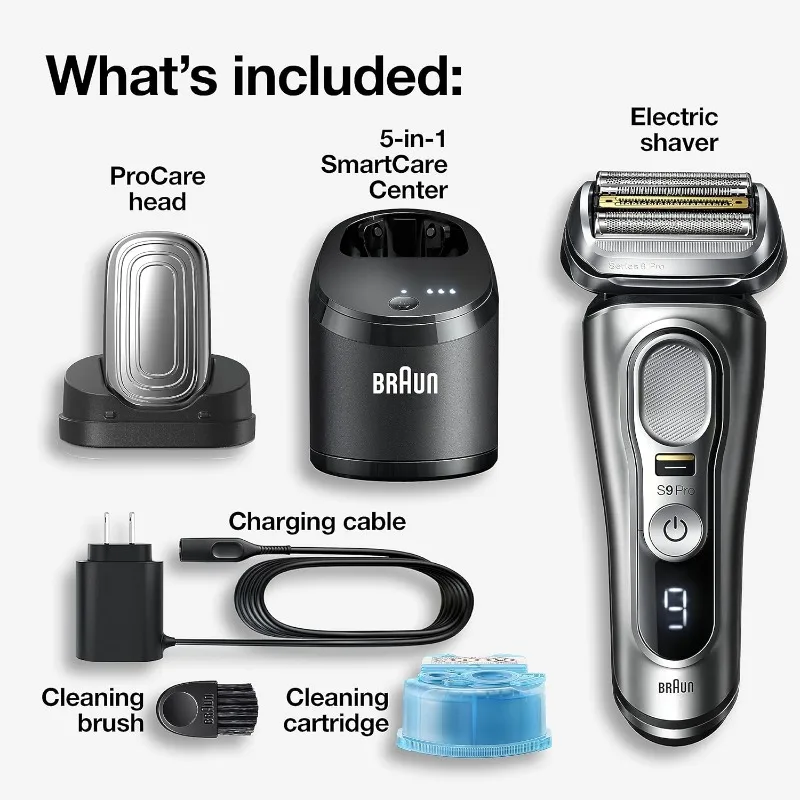 Braun Series 9 Pro 9487cc Electric Razor for Men, Wet&Dry, Electric Razor, Rechargeable,Electric Shaver withClean&Charge Station