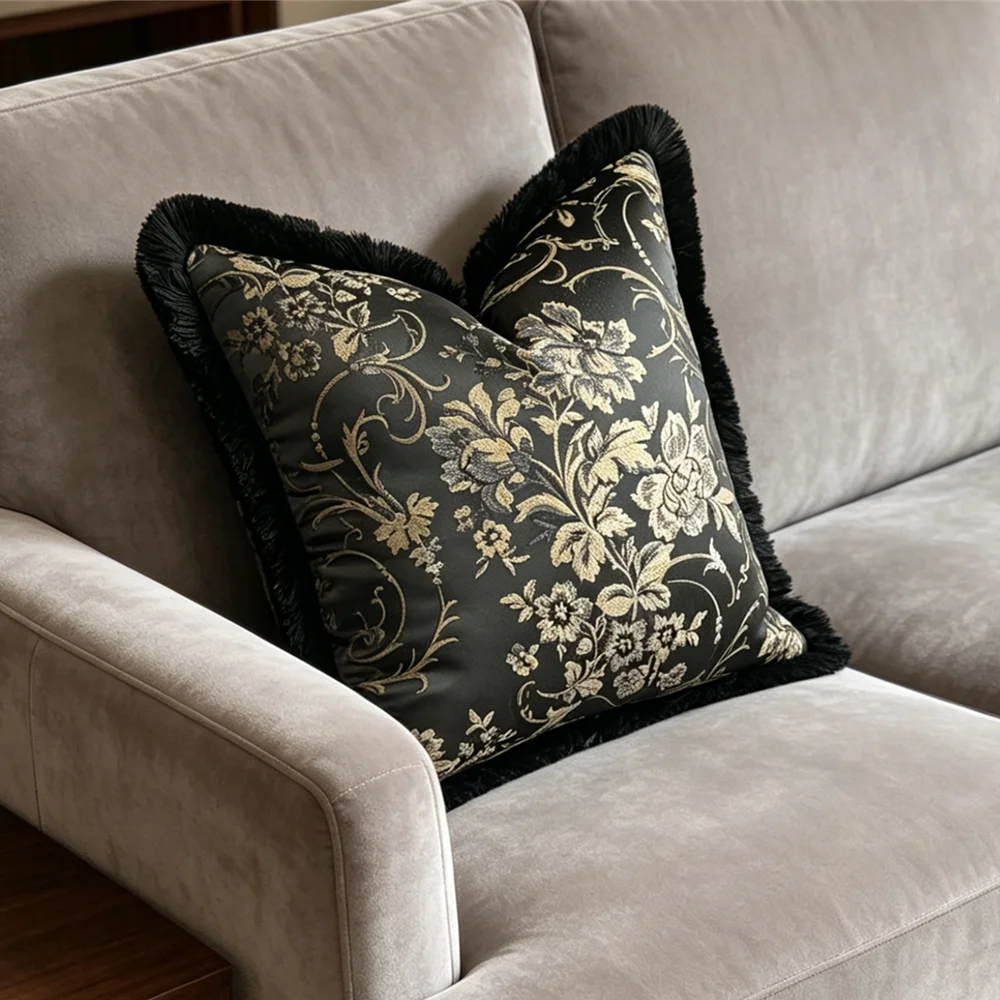 1 Piece Pack Vintage Damask Black Jacquard Woven Blue Decorative Throw Pillow Case 45x45cm No Insert