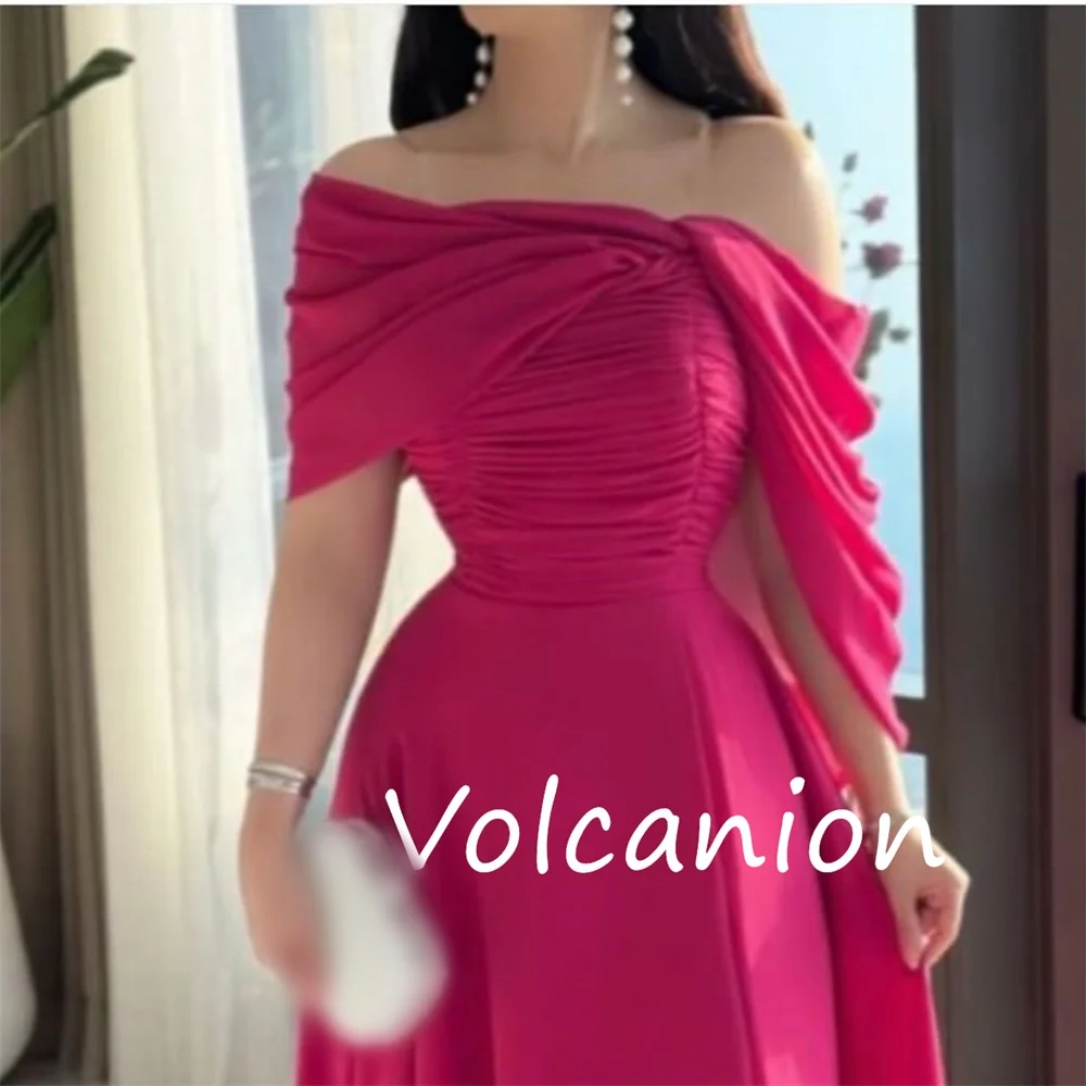 تخصيص أنيقة كلاسيكية جيرسي الطية ألف خط خارج على الكتف فساتين طويلة مخصصة مناسبة الموضة