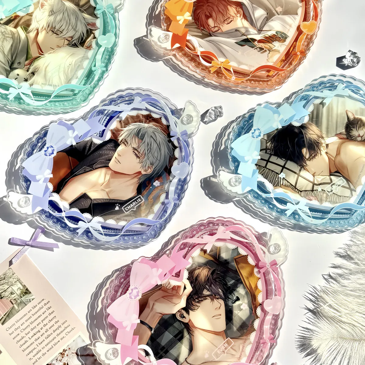 Angel Heart Shaker Beads Series Set, Acrylic Badge Display Stand, Anime Goods Protector Case, Pin Decoration for Oshi Activity