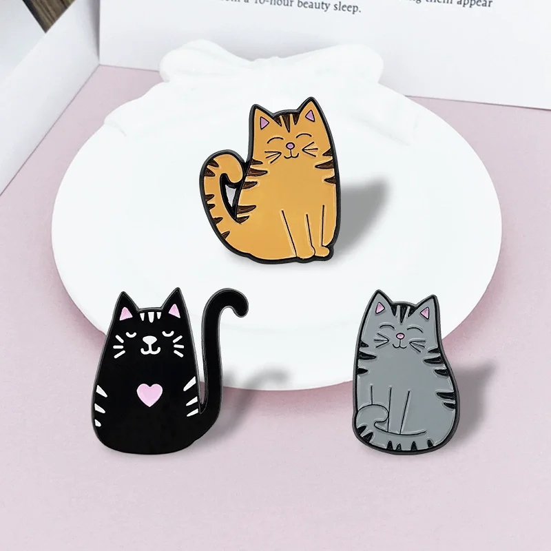 Новый-милый-кот-мультяшная-краска-для-выпечки-брошь-котик-значок-для-одежды-металлический-аксессуар-булавка-для-булавки