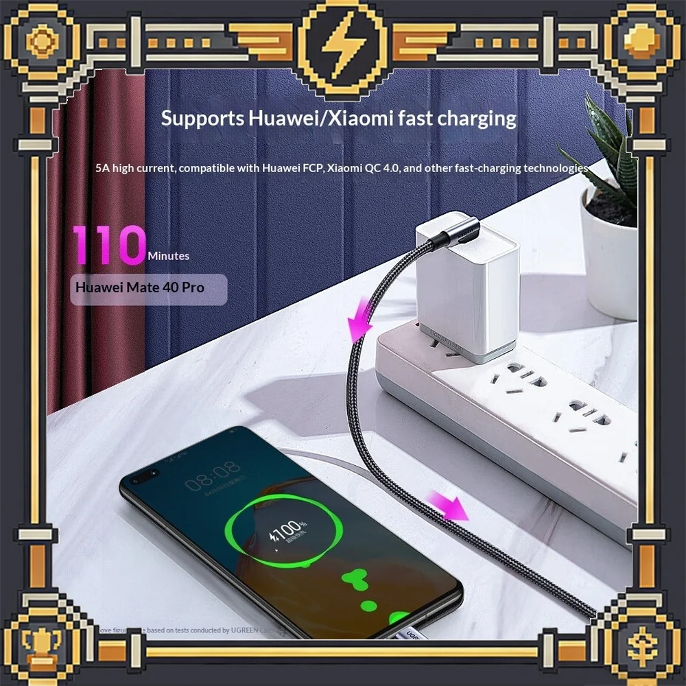UGREEN US334 USB C to USB C Cable 1m 90 Degree Elbow PD 100W Fast Charging for Gaming Phones Laptop