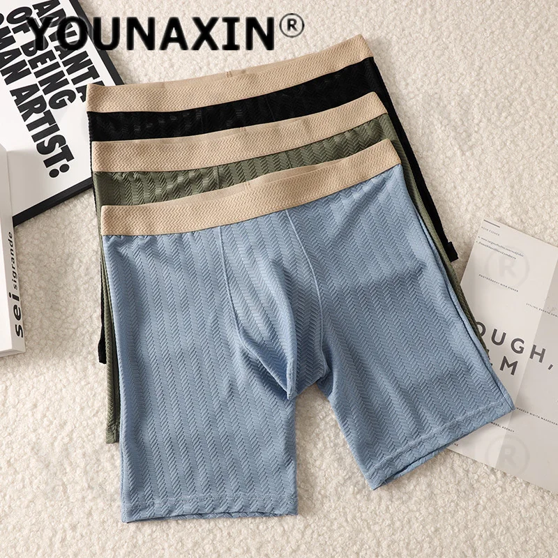 5 Pcs Men's Long Leg Boxer Briefs Ice Silk Underwear Gym Training Fitness Shorts Sports Underpants Quick Dry EU Size M L XL 2XL