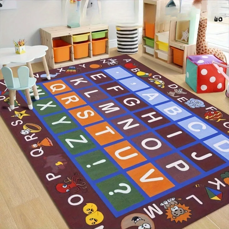 Wohnzimmer-Teppich, Arbeitszimmer, Schlafzimmer, Büro, Eingangsbereich, Flur, dekorativer Teppich für den Außenbereich, pädagogisches Design, buntes Alphabet