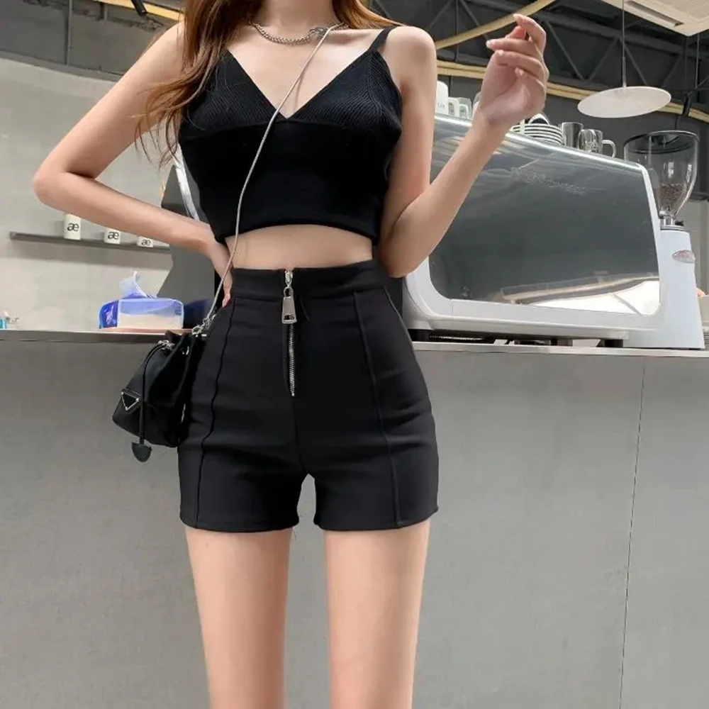 

Fashion Women's Black Stretch Shorts High Waist Zipper Slim Short Pants for Women Sexy Hot Pant Womens Shorts for Summer