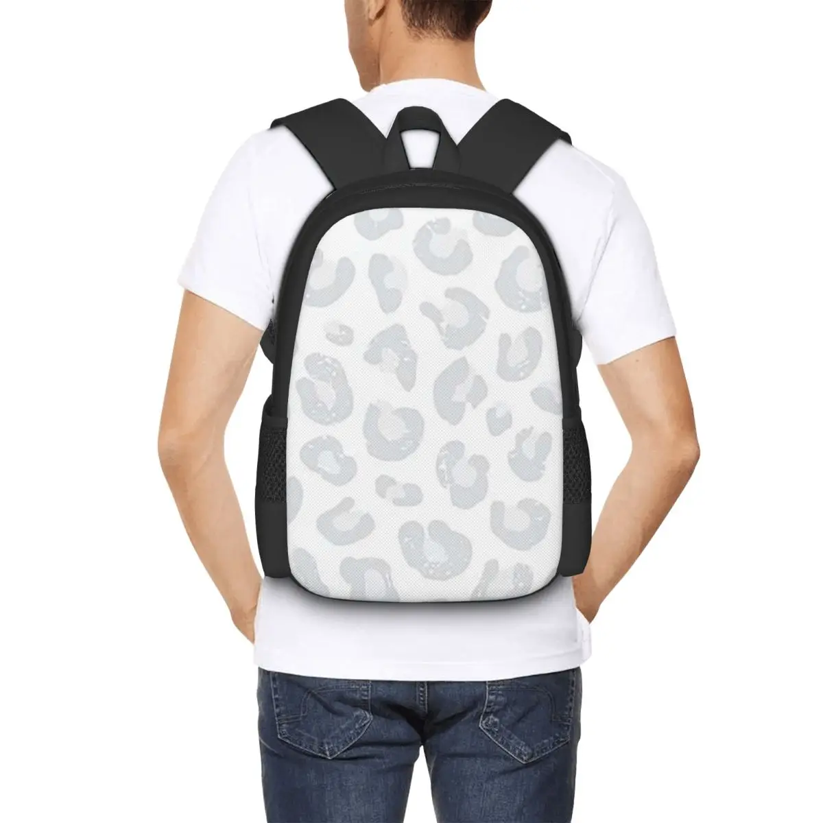 Leopard Print - Silver Gray And White Backpack Hot Sale Daypack Large Capacity BookBag School Bag Shoulder Bags for Men Women
