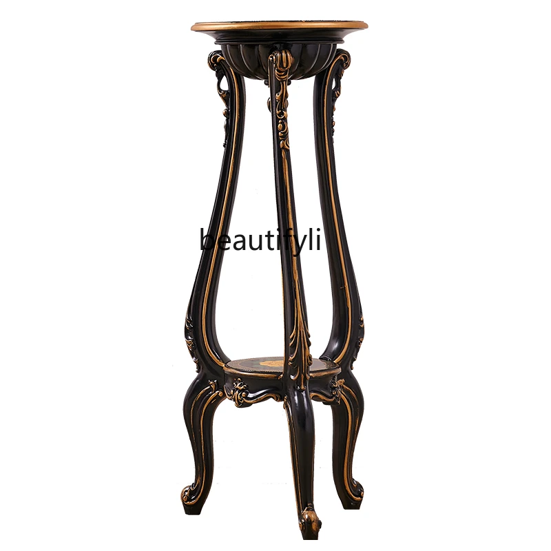 Solid Wood Manual Painting Golden Painted High-Grade European and American Chinese New Classical Floor Jardiniere