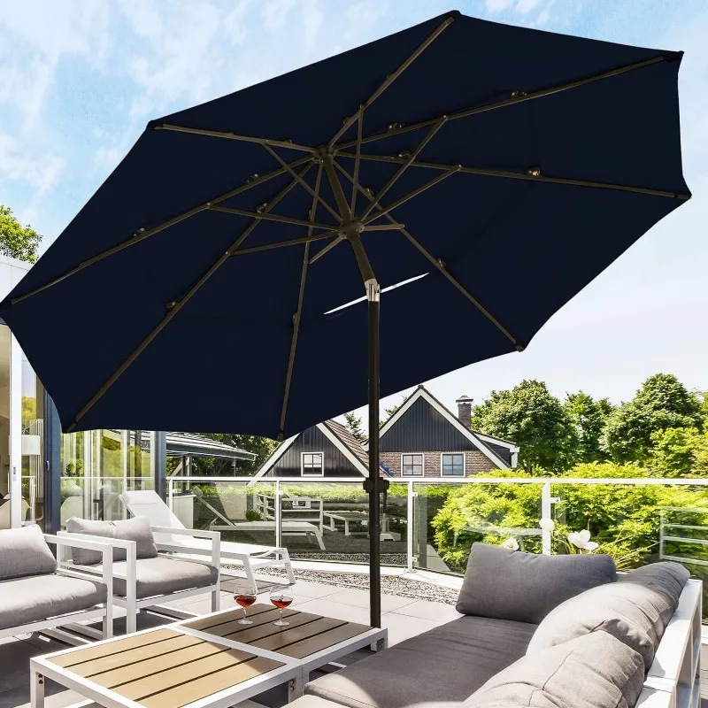 

10 FT Patio Umbrellas 3-Tiers Outdoor Table Market Umbrella with Push Button Tilt/Crank, Fade Resistant Waterproof Canopy